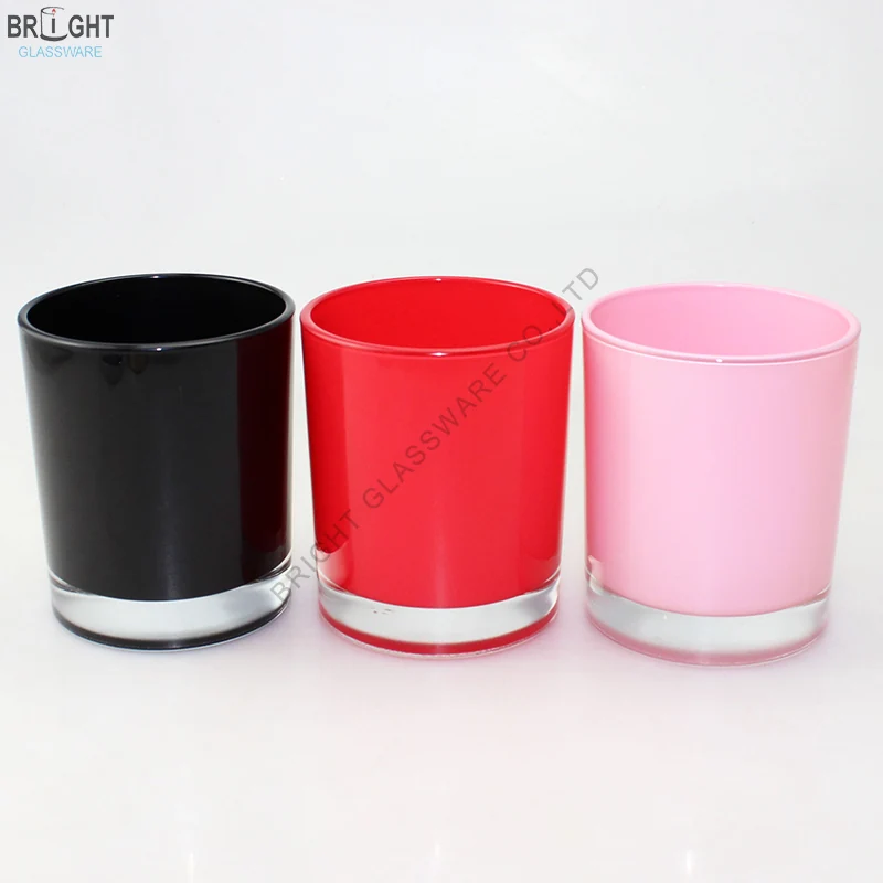 Black red and pink BGC054 cylindrical glass candle jars with visible thick bases