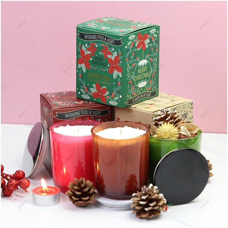 Seasonal candle glasses and printed presentation boxes