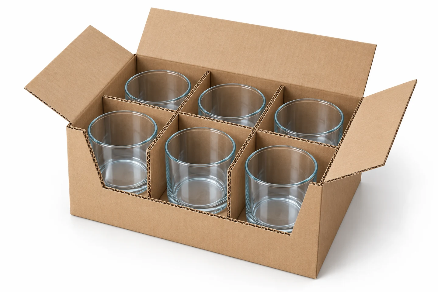 Illustration of empty candle glasses separated by corrugated carton dividers