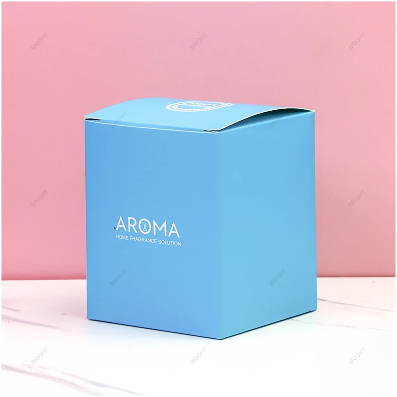 Blue folding presentation box for candle packaging