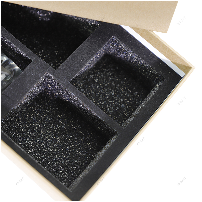 Close view of shaped foam insert inside a presentation box