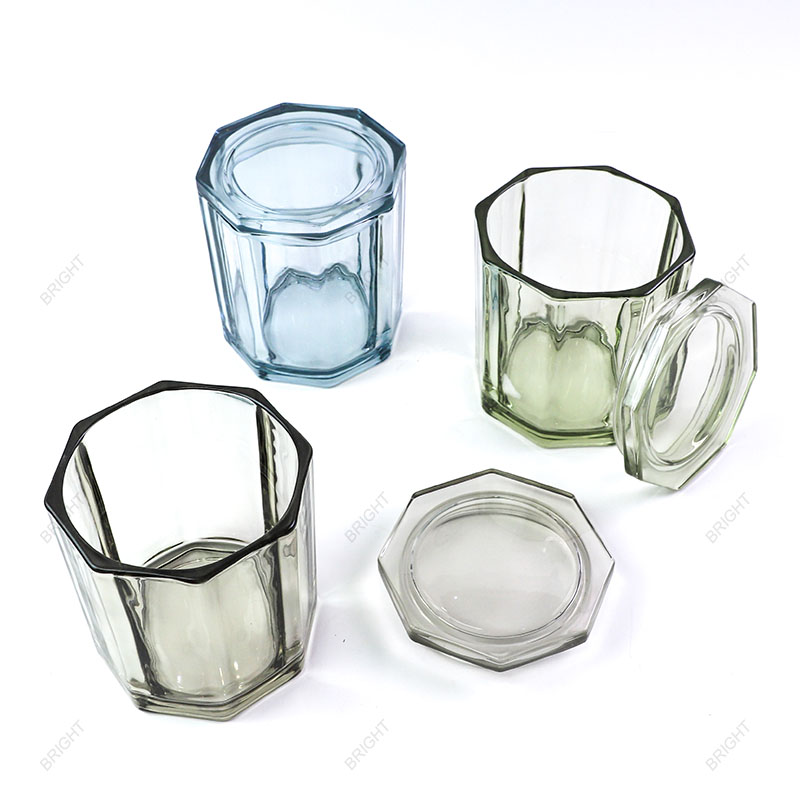 Octagonal glass candle jars and matching lids
