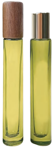 Two slim green roller bottles with caps