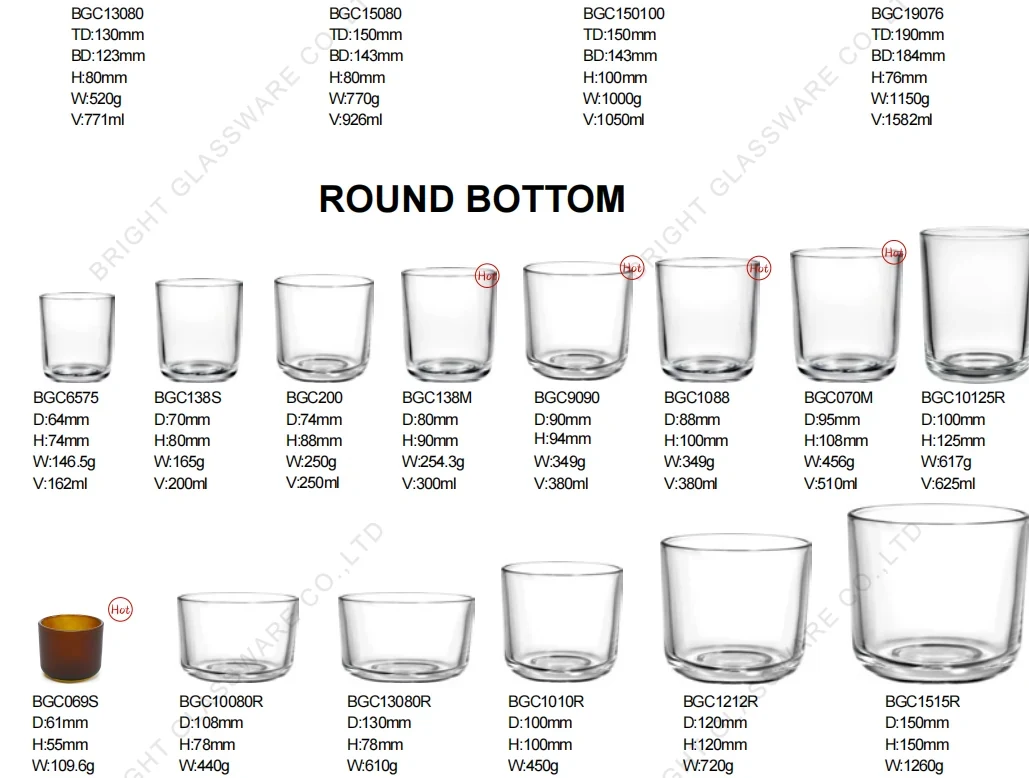 Bright Glassware round-bottom glass candle jar shapes and sizes