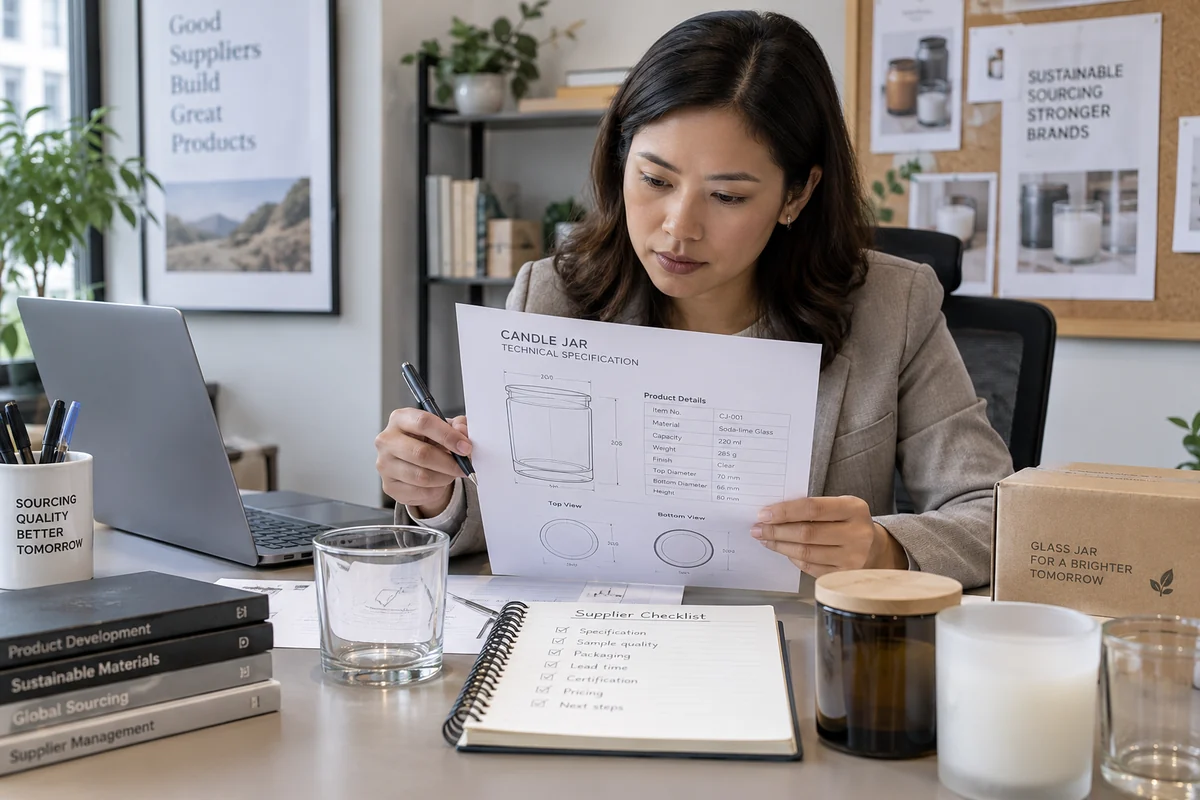 A procurement manager reviewing a technical specification document for a candle jar project