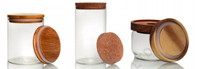 Glass candle jars with bamboo, cork and wood lid options