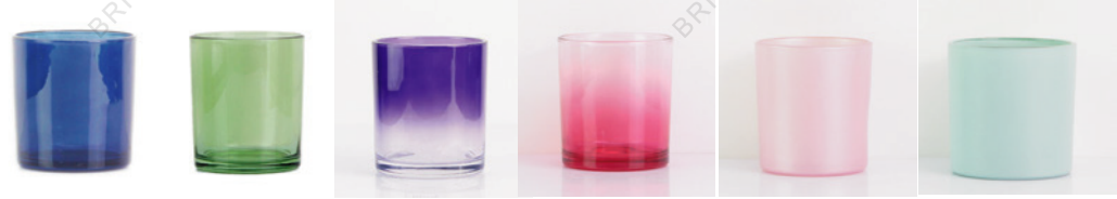 Glass candle jars in blue, green, gradient and pastel finishes