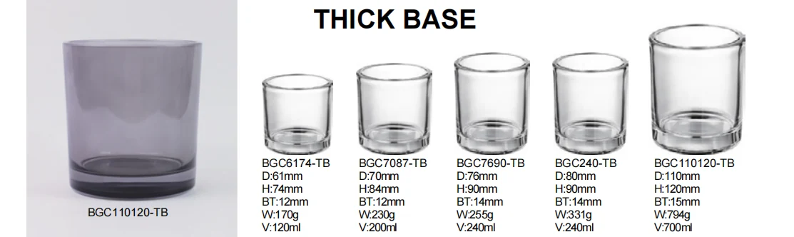 Thick-base candle jar model comparison from Bright Glassware catalog
