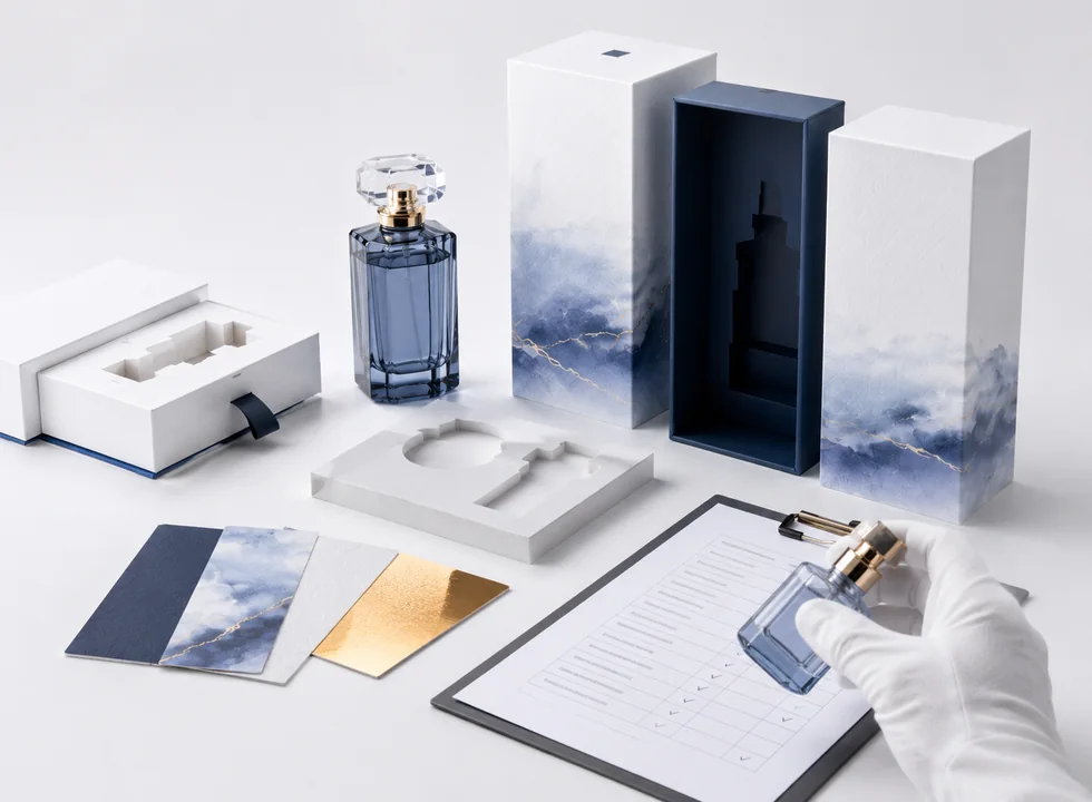 Packaging sample validation with box structure, insert fit and presentation review