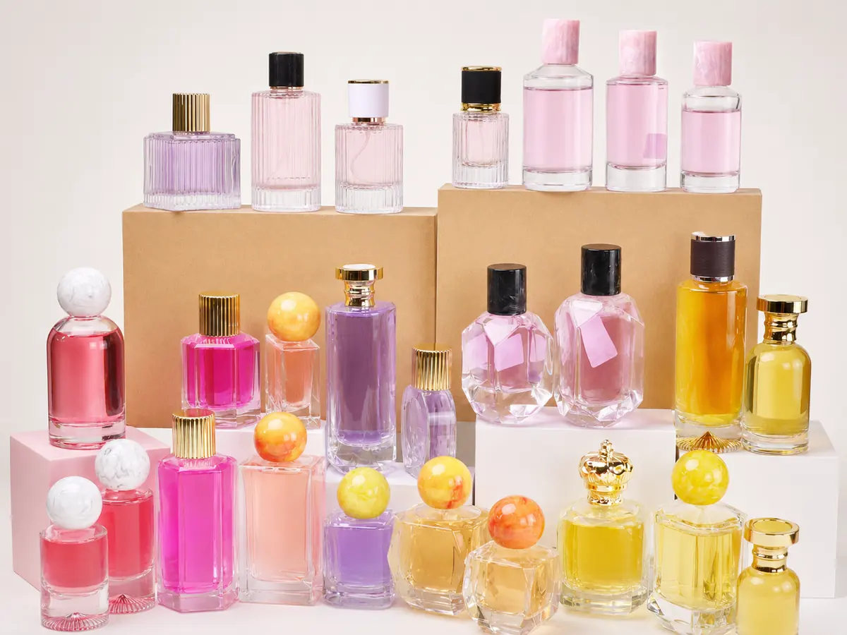 Existing glass bottle and jar models ready for customization with different finishes and accessories