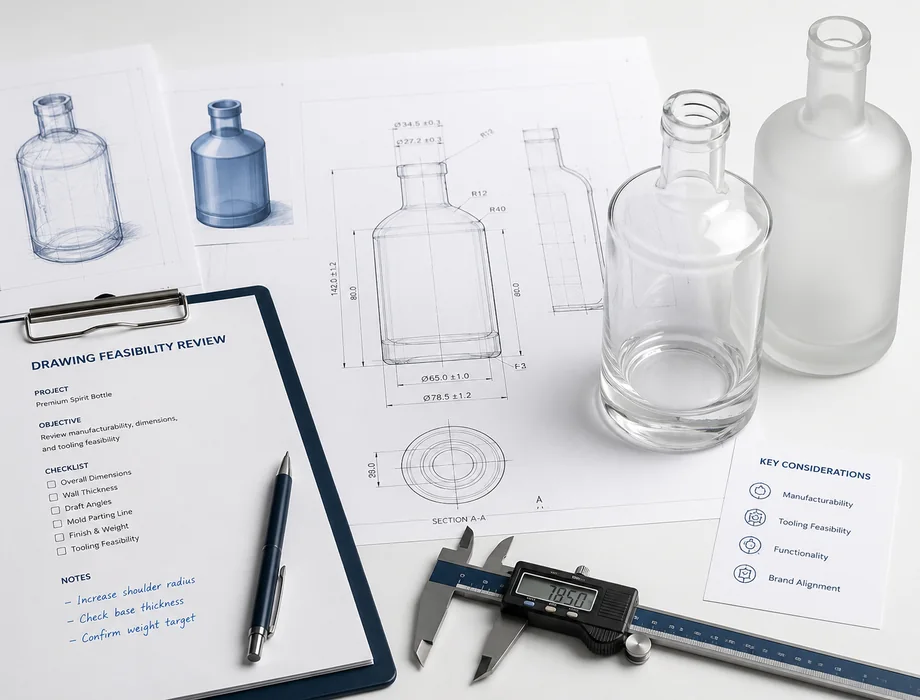 Technical feasibility and drawing review for custom glass bottle mold development