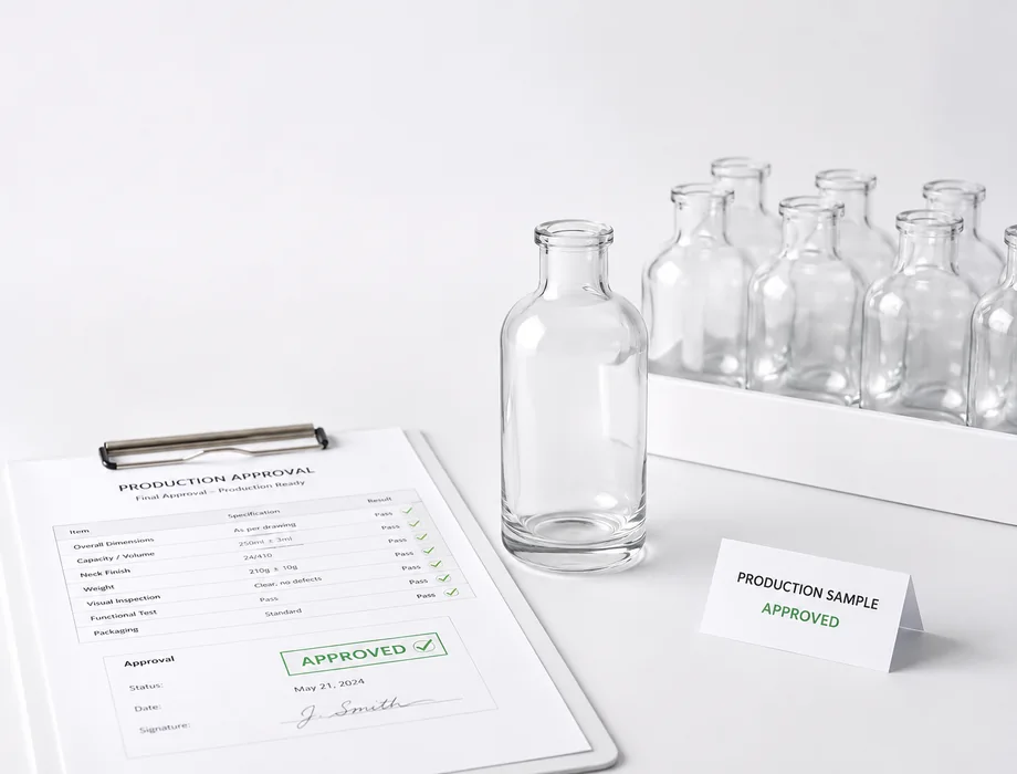 Custom glass bottle production approval after mold development