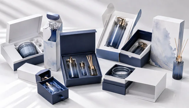 Custom packaging for glass products with rigid boxes, inserts, sleeves and coordinated presentation sets