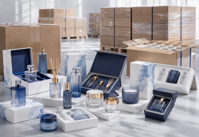 Glass packaging supply for importers and distributors with coordinated bottles, boxes and shipment-ready inventory