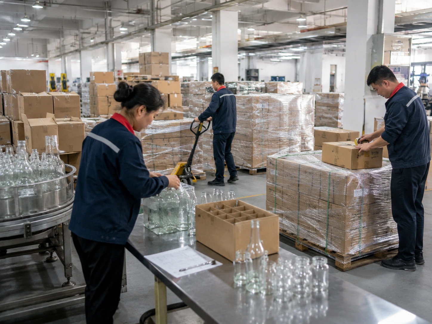 Glass packaging export packing pallets cartons and container loading