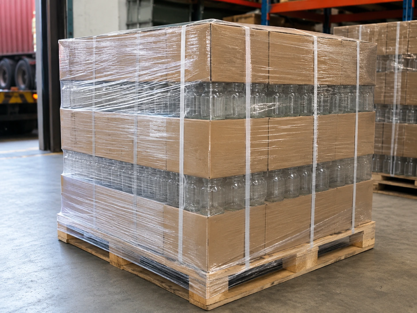 Direct pallet packing for bulk glass jars and bottles