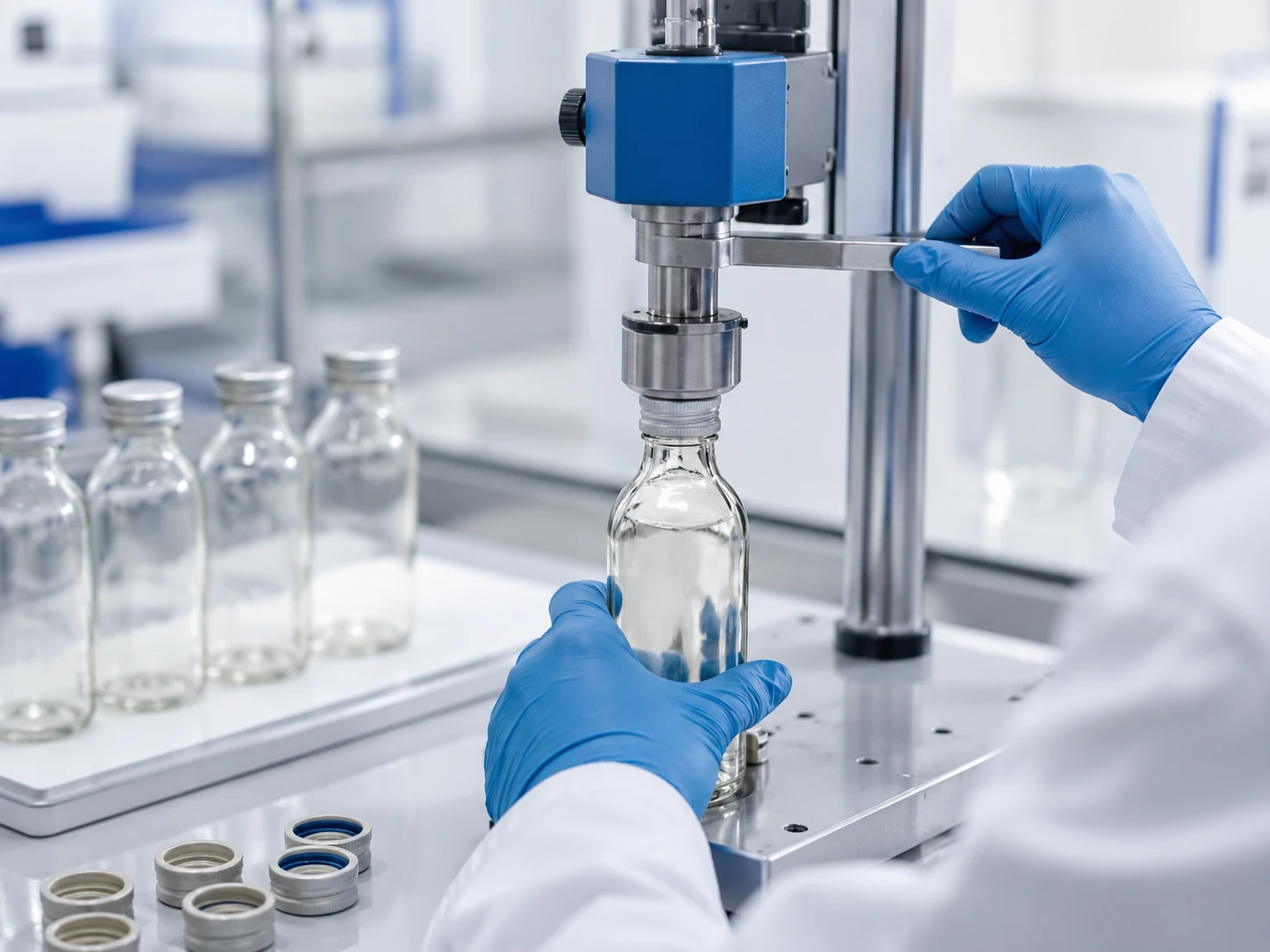 Leak test for glass bottle with cap pump or sprayer