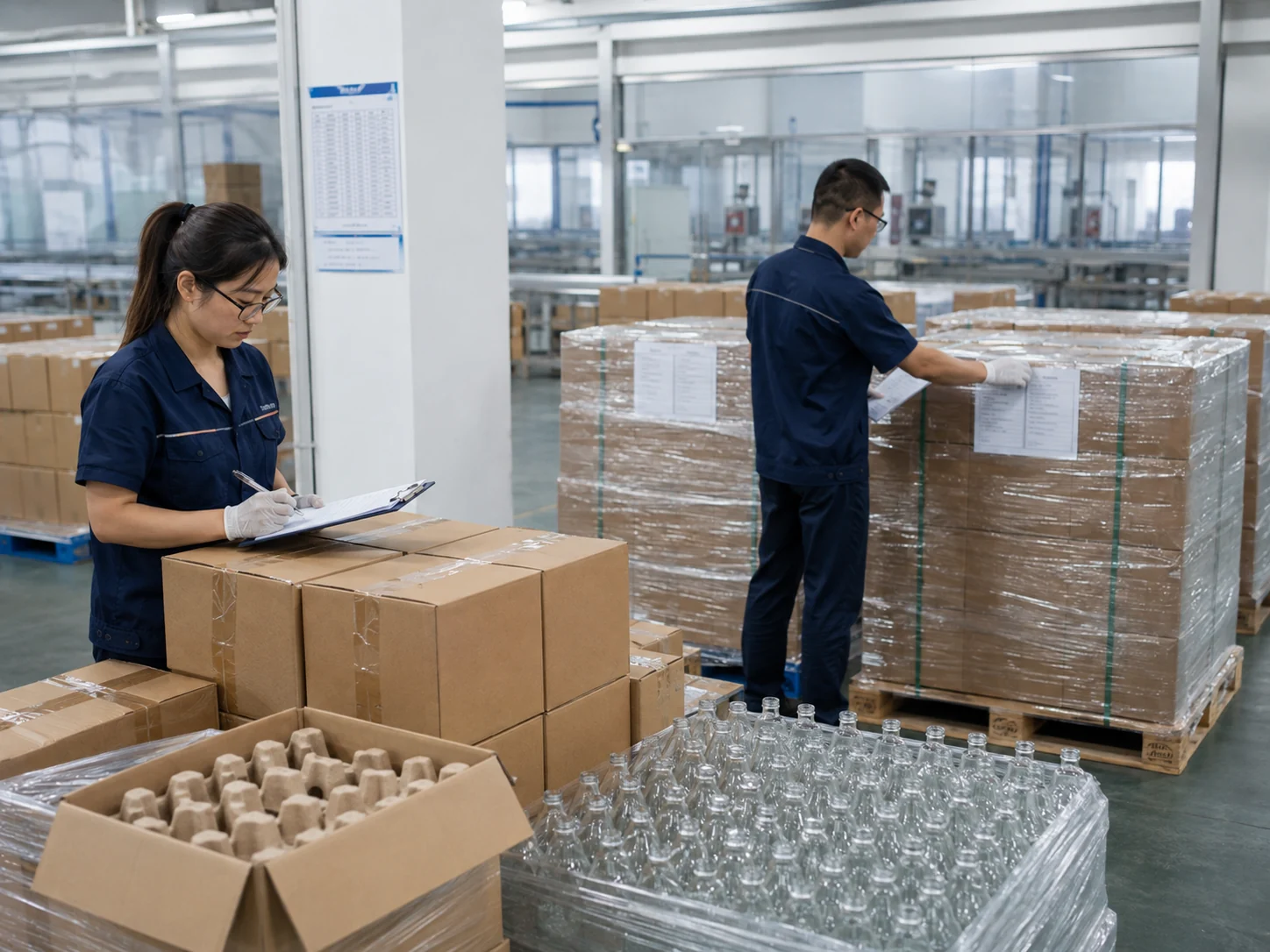 Packing inspection and final quality release for glass packaging order
