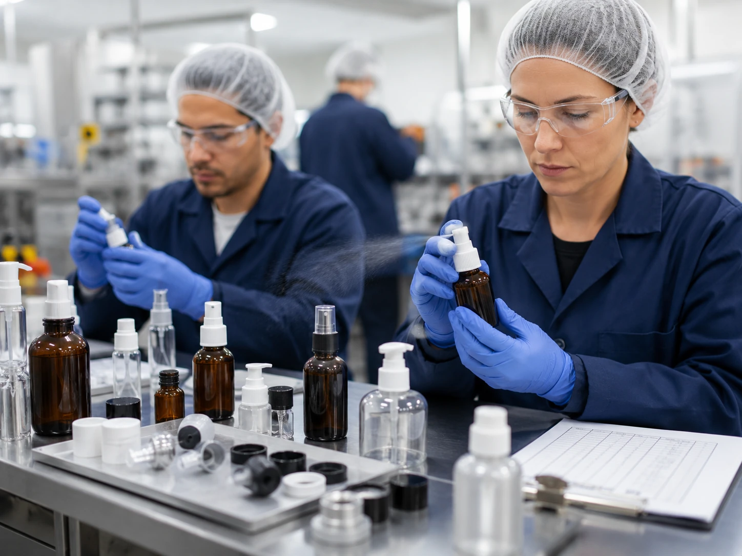 Lid cap pump sprayer and glass container fit testing